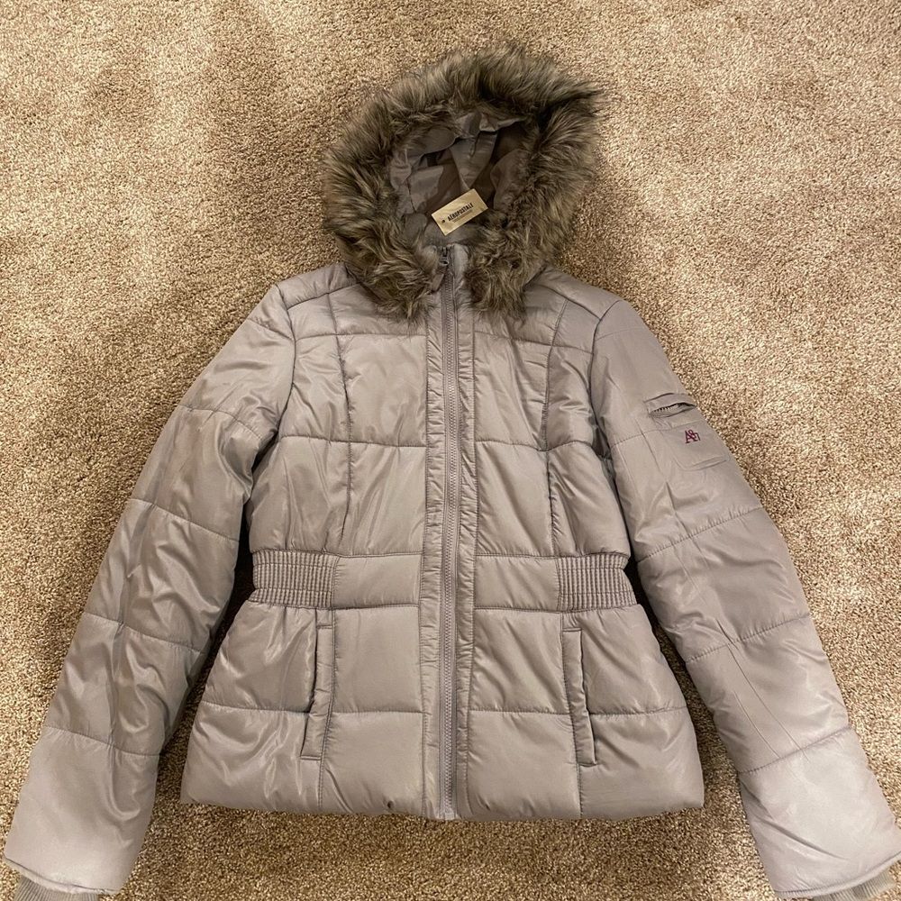 NWT Aeropostale Gray Purple puffer coat jacket hooded Large